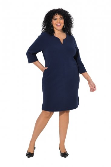 Ulla Popken 851220 Jurk met driekwartmouwen Donkerblauw - Kleedjes - Jurken in elke maat