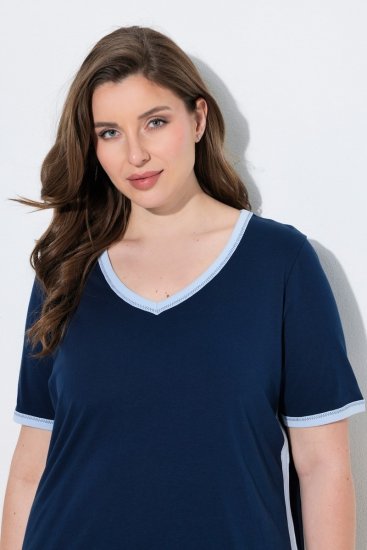 Ulla Popken 851245 Pyjama met strepen Donkerblauw - Pyjama's en Loungewear - 