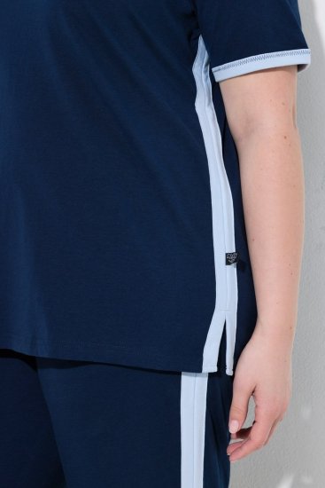 Ulla Popken 851245 Pyjama met strepen Donkerblauw - Pyjama's en Loungewear - 