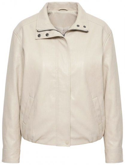 Ulla Popken 851329 Bikerjack met leerlook en rits Taupe - Jassen - Grote maten jassen voor dames
