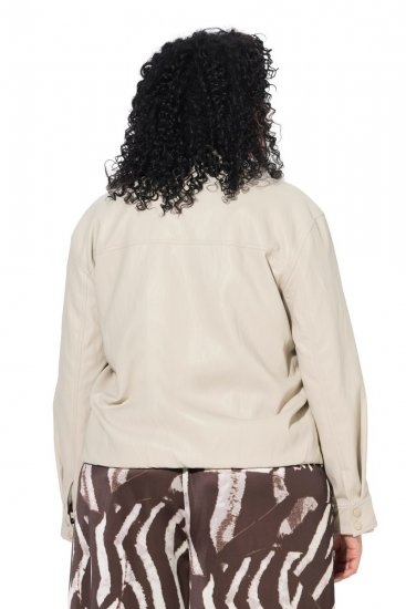Ulla Popken 851329 Bikerjack met leerlook en rits Taupe - Jassen - Grote maten jassen voor dames