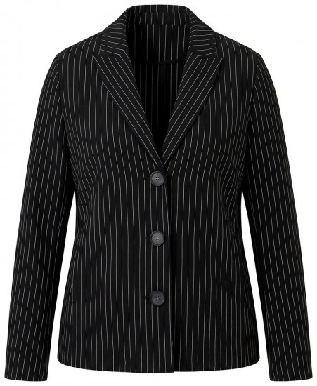 Ulla Popken 851341 Krijtstreep stretch blazer Zwart - Blazers - Damesblazers in grote maten