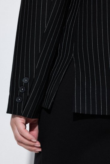 Ulla Popken 851341 Krijtstreep stretch blazer Zwart - Blazers - Damesblazers in grote maten