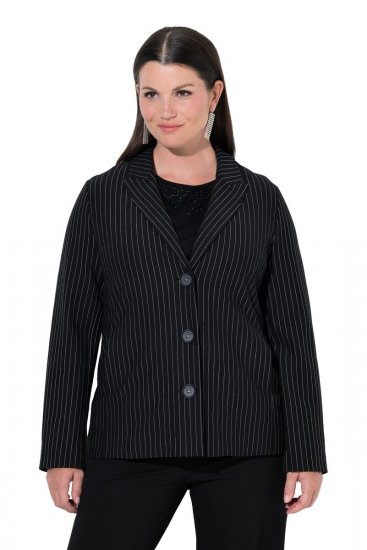 Ulla Popken 851341 Krijtstreep stretch blazer Zwart - Blazers - Damesblazers in grote maten
