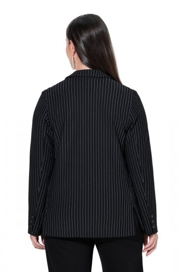 Ulla Popken 851341 Krijtstreep stretch blazer Zwart - Blazers - Damesblazers in grote maten