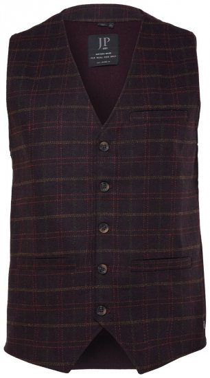 JP1880 851393 Geruit tweed gilet Wijnrood - Pakken - Grote Maten Kostuum Heren