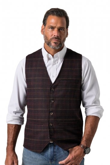 JP1880 851393 Geruit tweed gilet Wijnrood - Pakken - Grote Maten Kostuum Heren