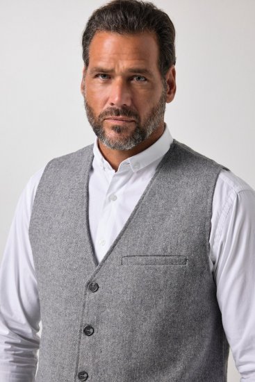 JP1880 851399 Gilet van wolmix met gebreide rug Lichtgrijs - Pakken - Grote Maten Kostuum Heren