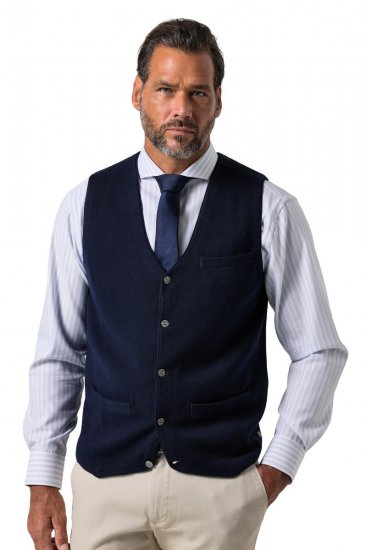 JP1880 851421 Gebreid gilet met V-hals Donkerblauw - Pakken - Grote Maten Kostuum Heren