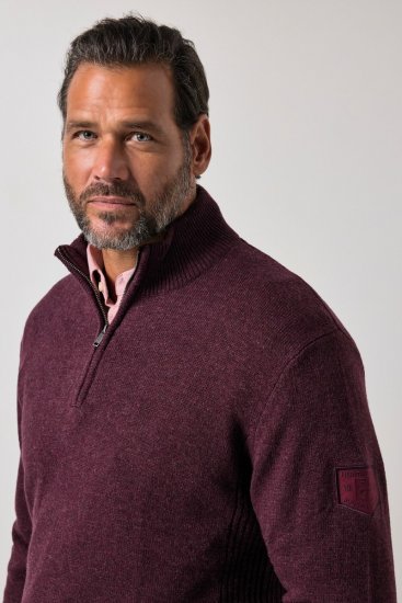JP1880 851428 Gebreide trui met halve rits Pruim TALL - TALL sweatshirts - TALL sweatshirts voor lange mannen