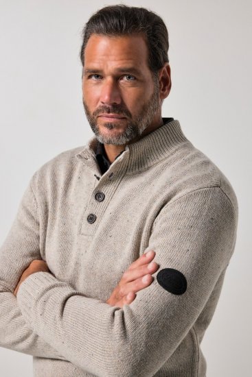 JP1880 851436 Gebreide trui met knoopkraag Notenbruin TALL - TALL sweatshirts - TALL sweatshirts voor lange mannen