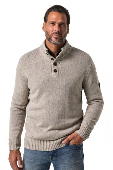 JP1880 851436 Gebreide trui met knoopkraag Notenbruin TALL - TALL sweatshirts - TALL sweatshirts voor lange mannen