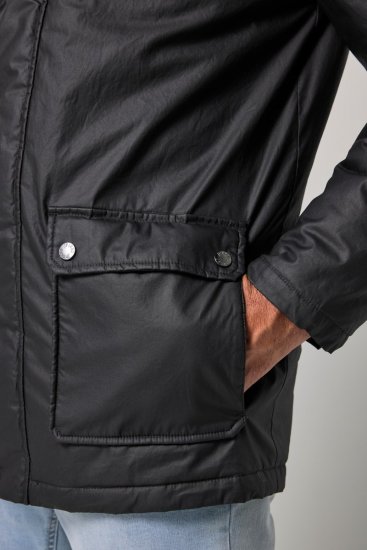 JP1880 851493 Gewaxt jack met corduroy kraag Zwart - Jassen - Grote Maten Herenjassen