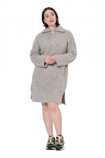 Ulla Popken 851563 Gebreide jurk met lange mouwen Beige - Kleedjes - Jurken in elke maat