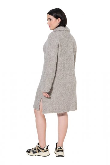 Ulla Popken 851563 Gebreide jurk met lange mouwen Beige - Kleedjes - Jurken in elke maat