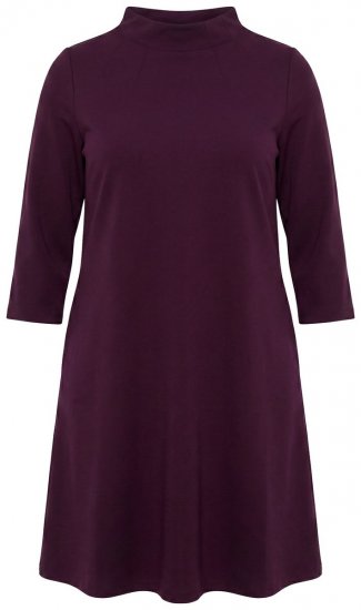 Ulla Popken 851664 Jersey jurk met col Pruim - Kleedjes - Jurken in elke maat