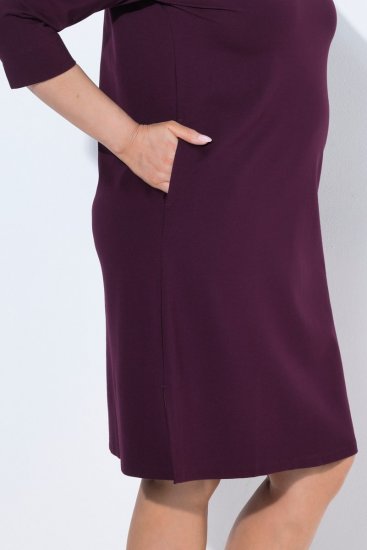 Ulla Popken 851664 Jersey jurk met col Pruim - Kleedjes - Jurken in elke maat