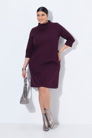 Ulla Popken 851664 Jersey jurk met col Pruim - Kleedjes - Jurken in elke maat