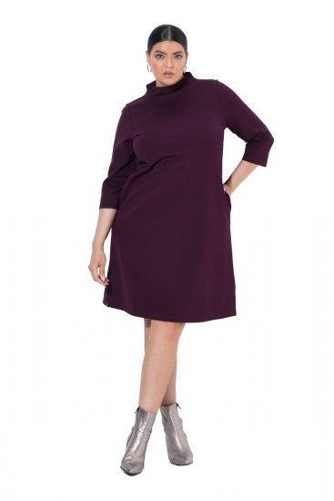Ulla Popken 851664 Jersey jurk met col Pruim - Kleedjes - Jurken in elke maat
