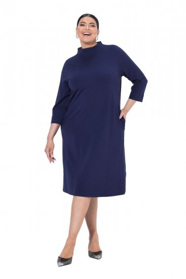 Ulla Popken 851664 A-lijn jersey jurk met zakken Donkerblauw - Kleedjes - Jurken in elke maat