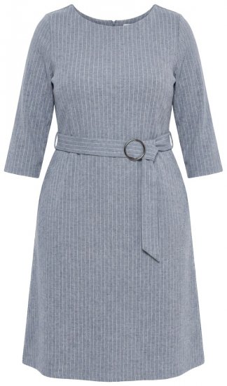 Ulla Popken 851666 Gestreepte midi-jurk met driekwartmouwen Grijs gemêleerd - Midi jurken - Midi-jurken in grote maten