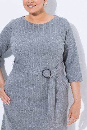 Ulla Popken 851666 Gestreepte midi-jurk met driekwartmouwen Grijs gemêleerd - Midi jurken - Midi-jurken in grote maten