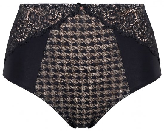 Ulla Popken 851700 Geruite slips met hoge taille en kant Zwart - Slips - 