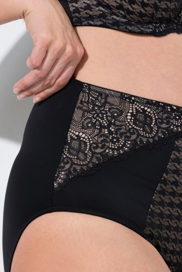 Ulla Popken 851700 Geruite slips met hoge taille en kant Zwart - Slips - 