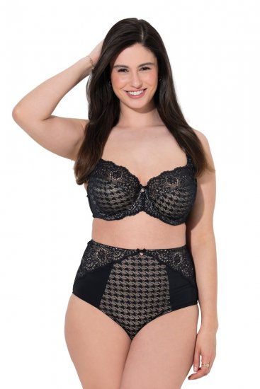 Ulla Popken 851700 Geruite slips met hoge taille en kant Zwart - Slips - 
