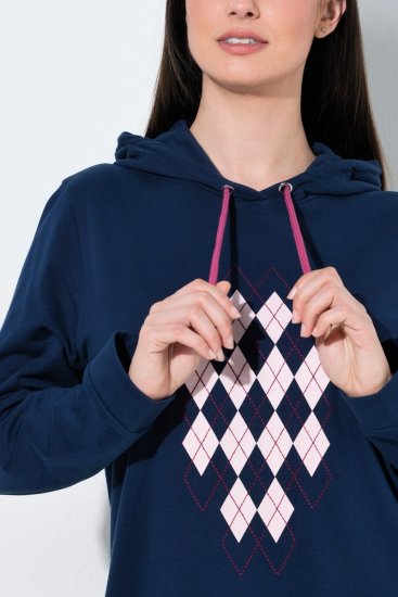 Ulla Popken 851749 Loungejurk met ruitjes en capuchon Donkerblauw - Pyjama's en Loungewear - 