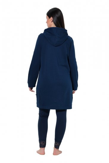 Ulla Popken 851749 Loungejurk met ruitjes en capuchon Donkerblauw - Pyjama's en Loungewear - 