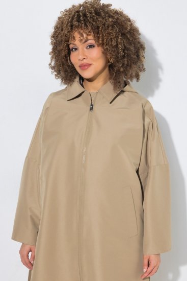 Ulla Popken 851764 Oversized jas met afneembare capuchon Zand - Jassen - Grote maten dames jassen