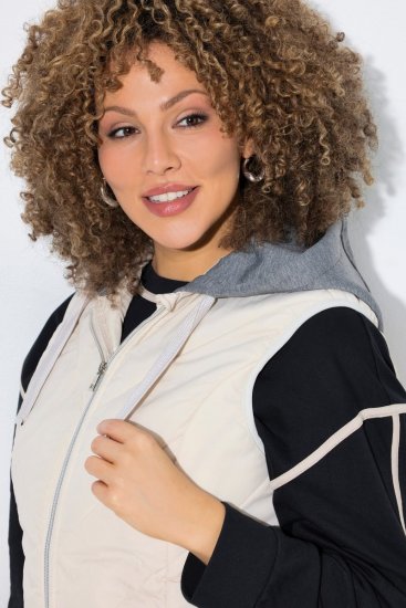 Ulla Popken 851781 Gewatteerd vest met capuchon Gebroken wit - Bodywarmers - 