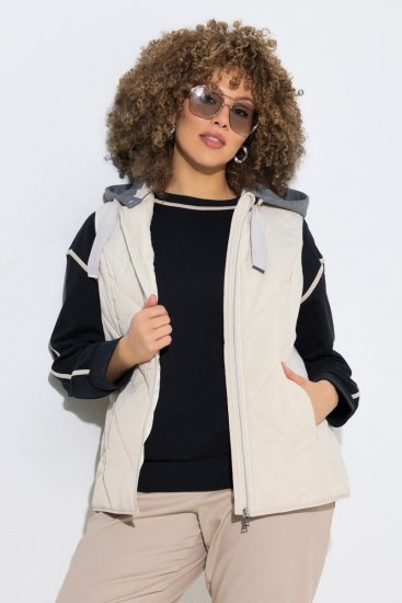 Ulla Popken 851781 Gewatteerd vest met capuchon Gebroken wit - Bodywarmers - 