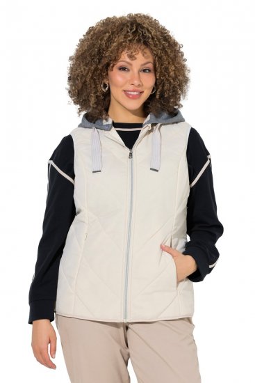 Ulla Popken 851781 Gewatteerd vest met capuchon Gebroken wit - Bodywarmers - 