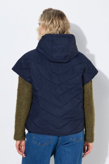 Ulla Popken 851785 Oversized gewatteerd vest met capuchon Donkerblauw - Bodywarmers - 
