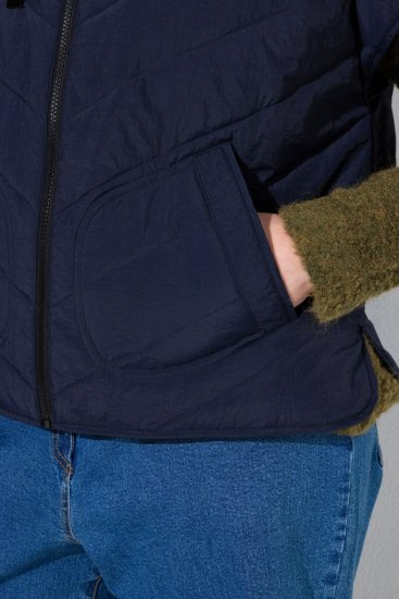 Ulla Popken 851785 Oversized gewatteerd vest met capuchon Donkerblauw - Bodywarmers - 