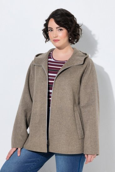 Ulla Popken 851788 Wollen jas Lichtbruin - Jassen - Grote maten dames jassen