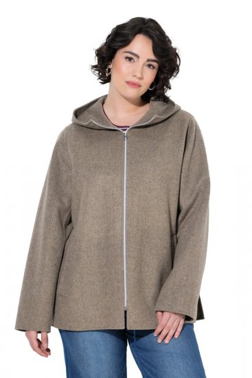 Ulla Popken 851788 Wollen jas Lichtbruin - Jassen - Grote maten dames jassen