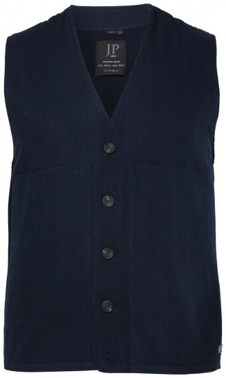 JP1880 851800 Tweed gilet met visgraatmotief Donkerblauw - Pakken - Grote Maten Kostuum Heren
