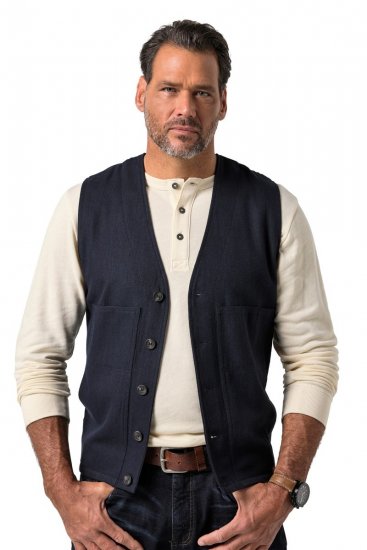 JP1880 851800 Tweed gilet met visgraatmotief Donkerblauw - Pakken - Grote Maten Kostuum Heren