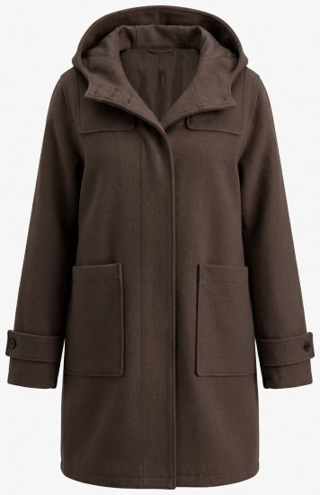 Ulla Popken 851803 Duffelcoat Donkerbruin - Jassen - Grote maten dames jassen