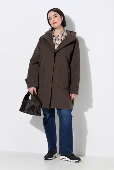 Ulla Popken 851803 Duffelcoat Donkerbruin - Jassen - Grote maten dames jassen
