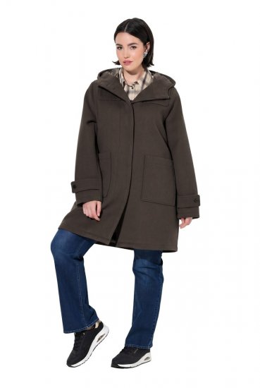 Ulla Popken 851803 Duffelcoat Donkerbruin - Jassen - Grote maten dames jassen
