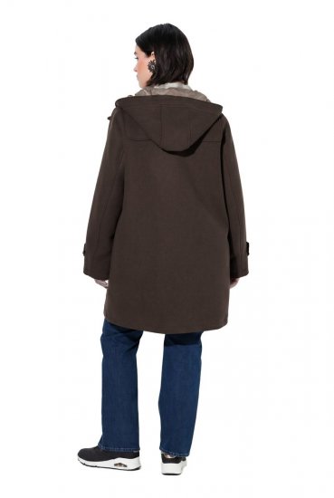 Ulla Popken 851803 Duffelcoat Donkerbruin - Jassen - Grote maten dames jassen