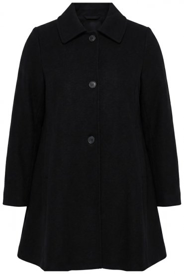 Ulla Popken 851827 Uitlopende jas met wollook Zwart - Jassen - Grote maten dames jassen