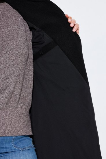Ulla Popken 851827 Uitlopende jas met wollook Zwart - Jassen - Grote maten dames jassen