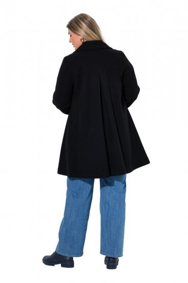 Ulla Popken 851827 Uitlopende jas met wollook Zwart - Jassen - Grote maten dames jassen