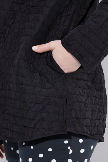 Ulla Popken 852076 Doorgestikte crêpe jas met opstaande kraag Zwart - Jassen - Grote maten jassen voor dames