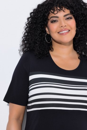 Ulla Popken 852079 Gestreepte T-shirtjurk Zwart - Kleedjes - Jurken in elke maat